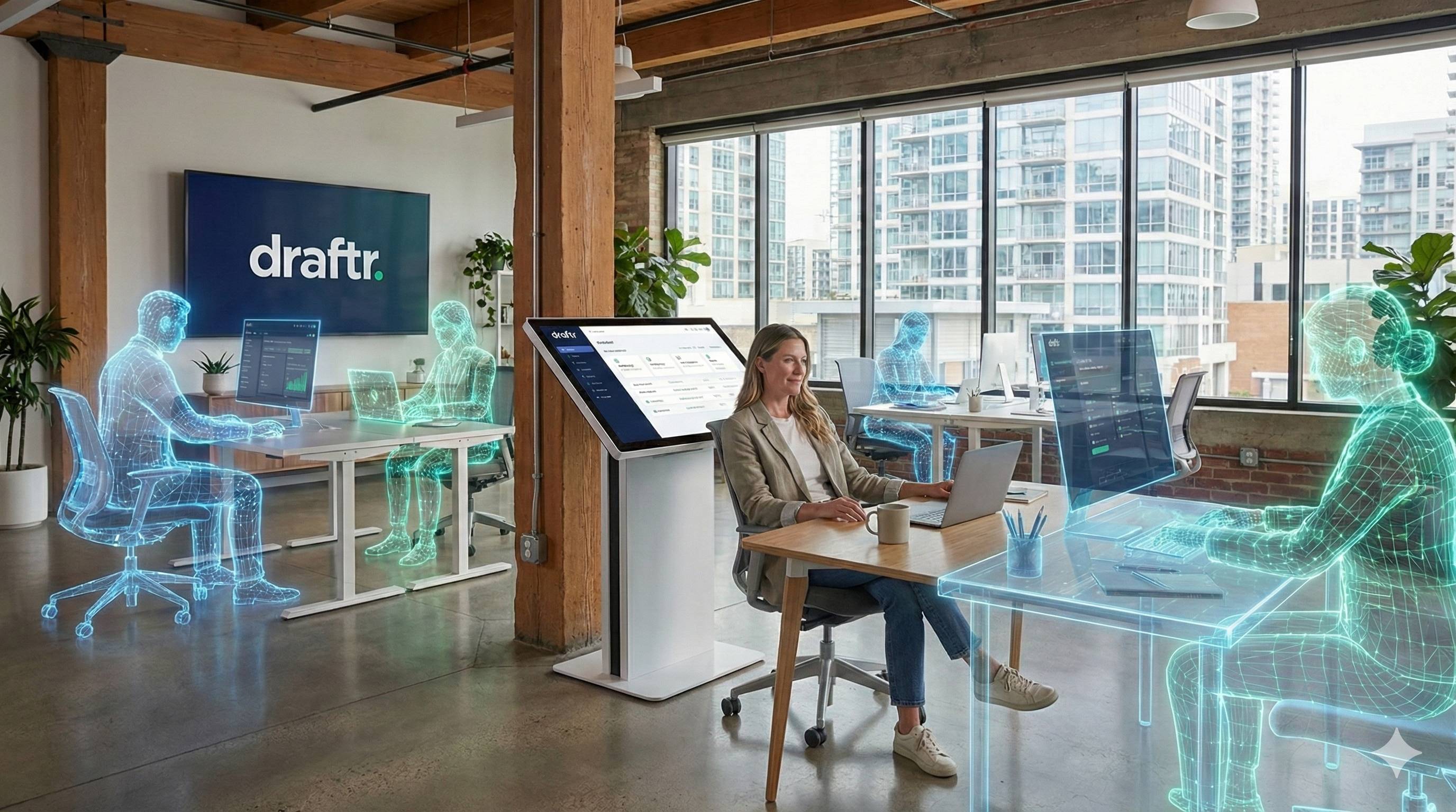 Business owner relaxing while AI team works alongside